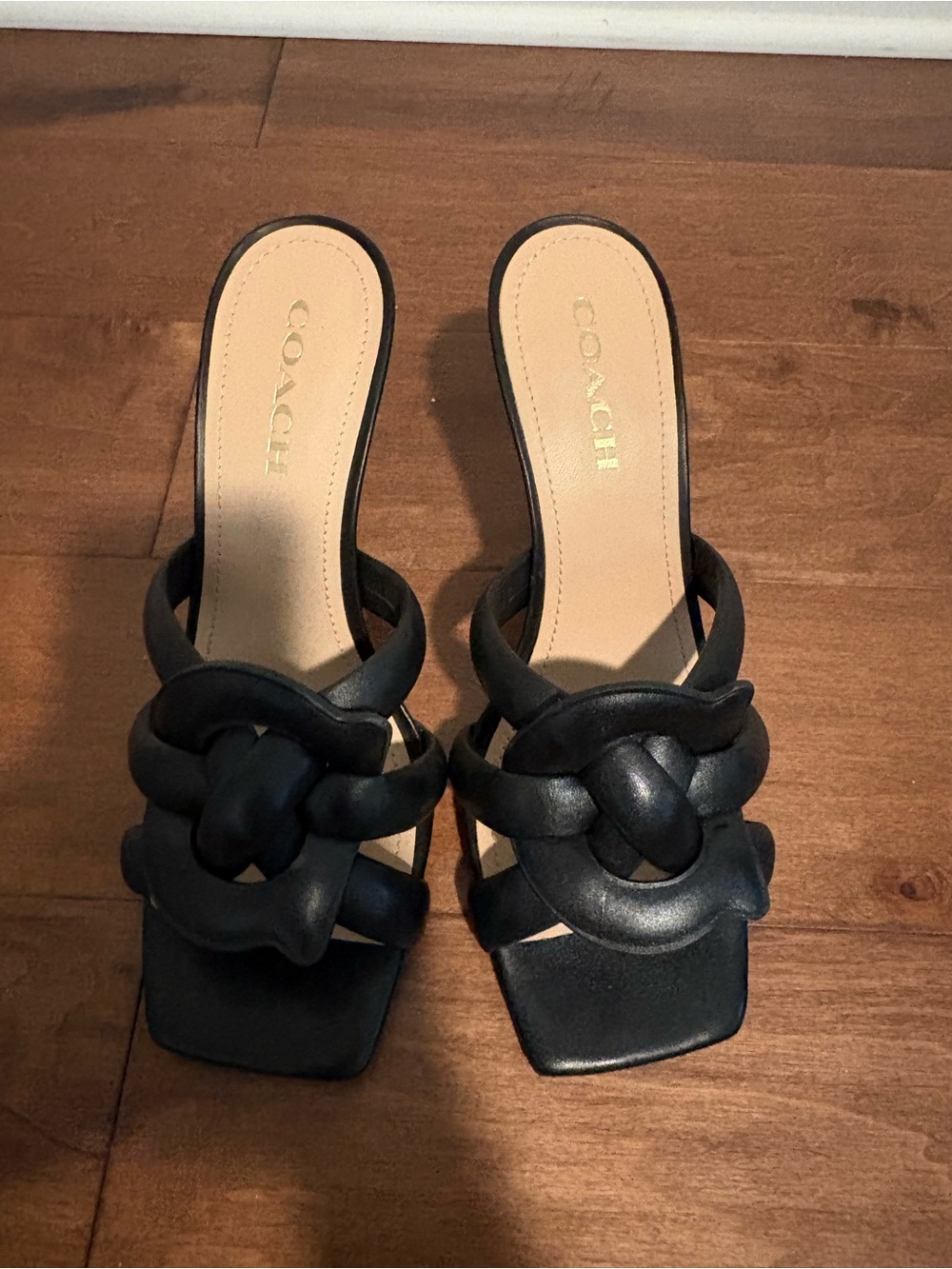 Coach Black Knotted Leather Slide Mules